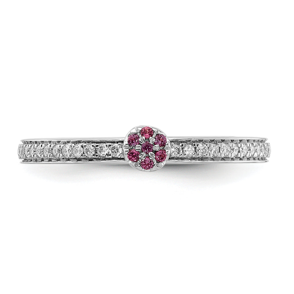 14k White Gold Stackable Expressions Rhodolite Garnet and Dia. Ring