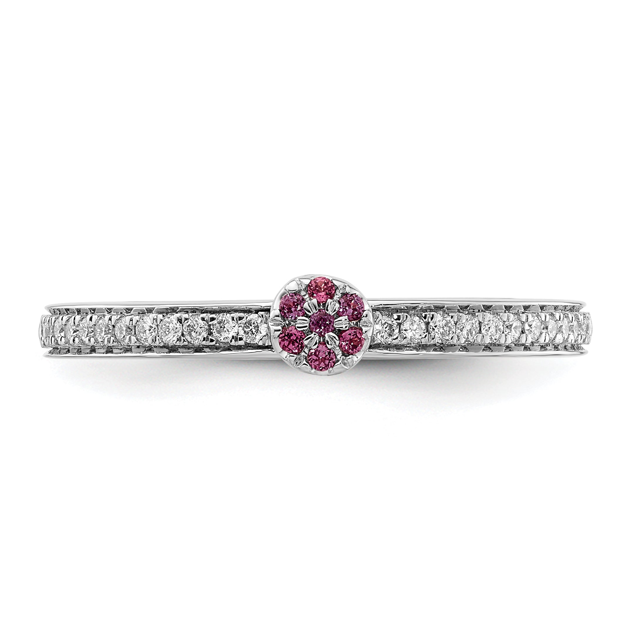 14k White Gold Stackable Expressions Rhodolite Garnet and Dia. Ring