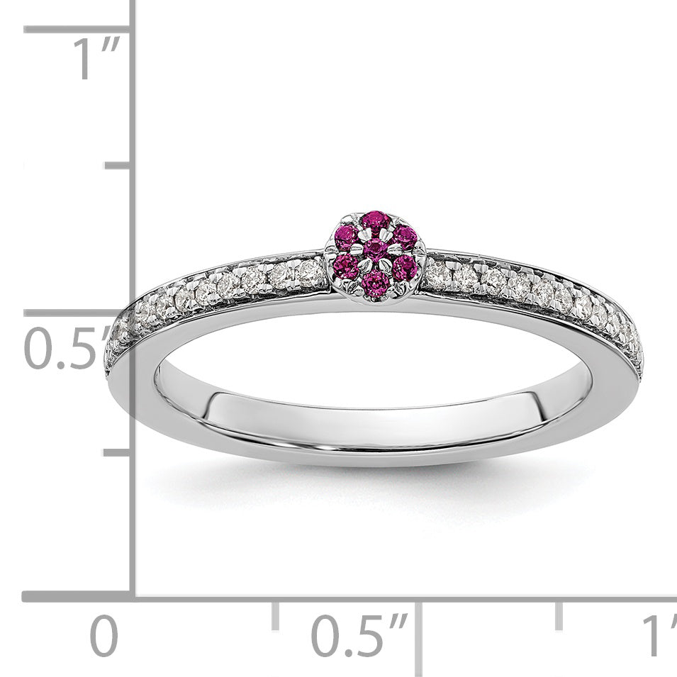 14k White Gold Stackable Expressions Rhodolite Garnet and Dia. Ring