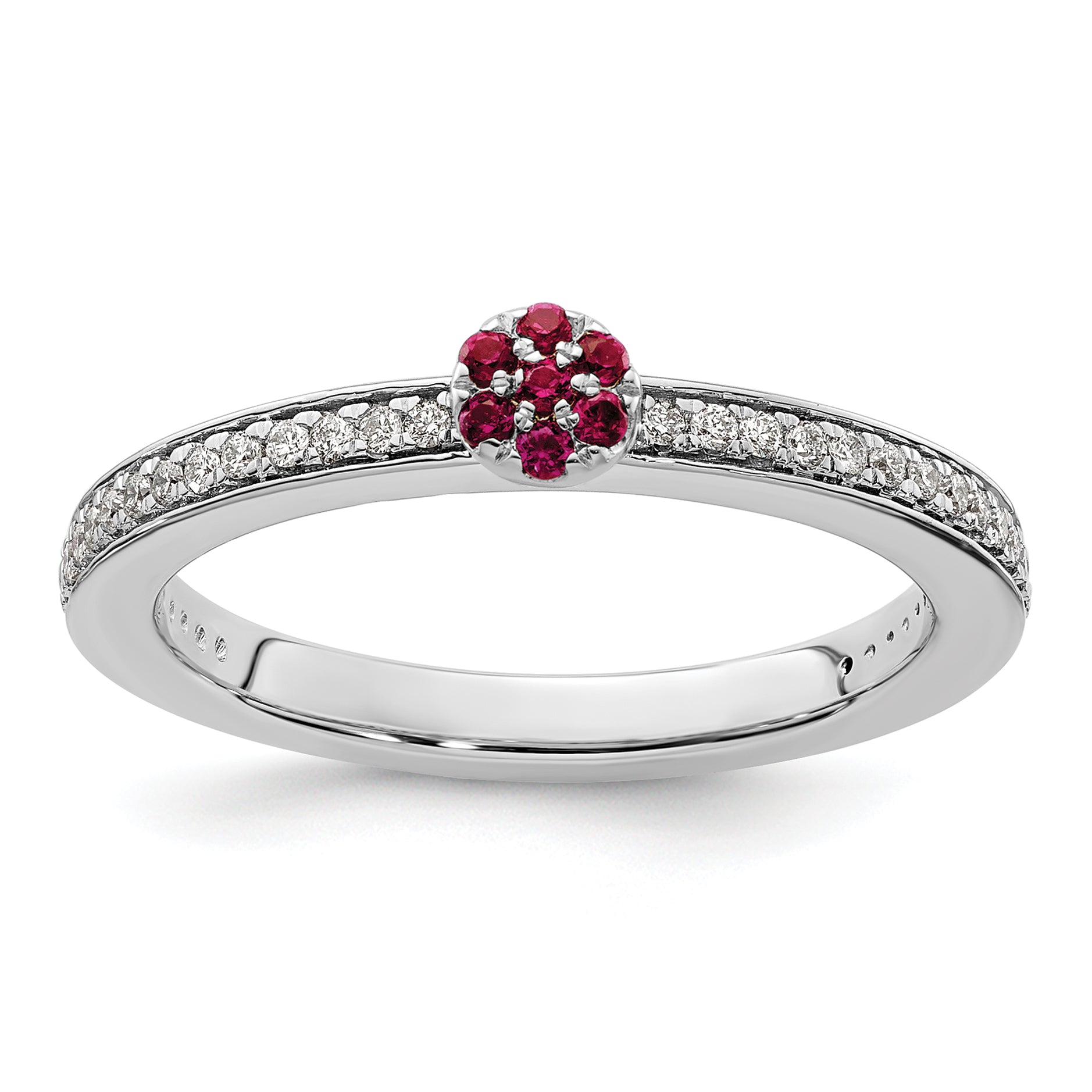 14k White Gold Stackable Expressions Created Ruby and Diamond Ring Main image