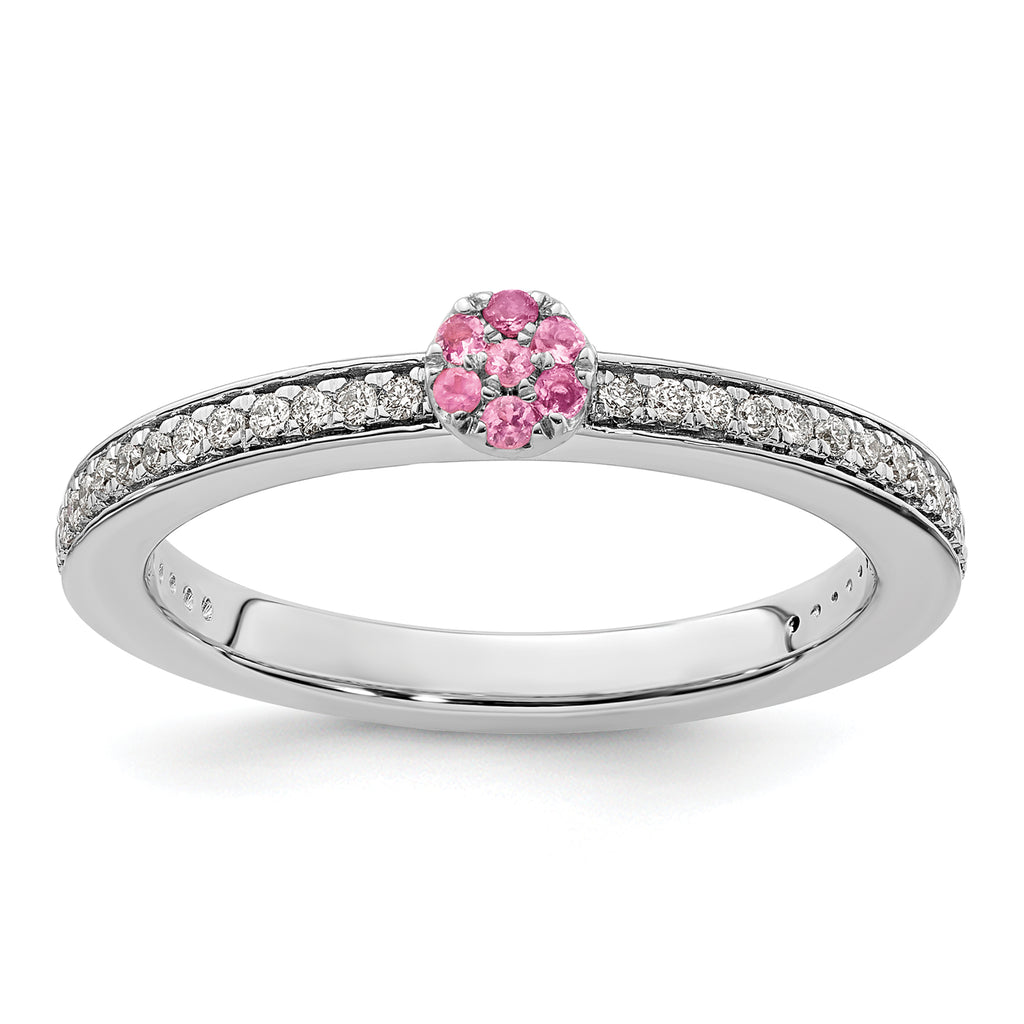 14k White Gold Stackable Expressions Pink Tourmaline and Dia. Ring