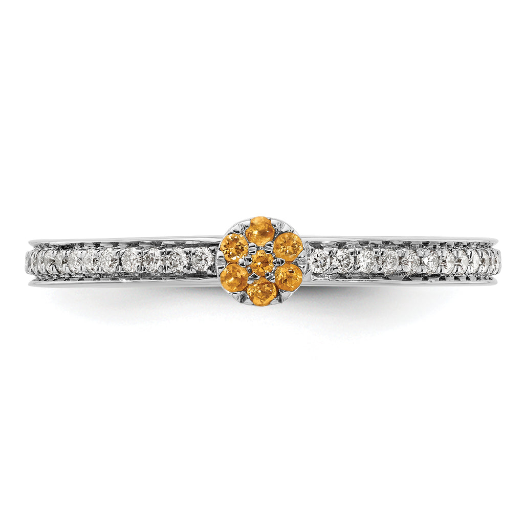 14k White Gold Stackable Expressions Citrine and Diamond Ring