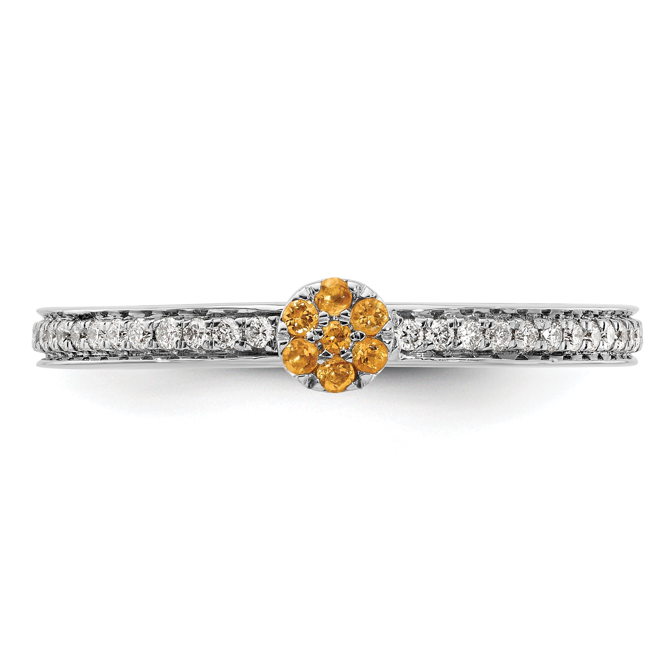 14k White Gold Stackable Expressions Citrine and Diamond Ring