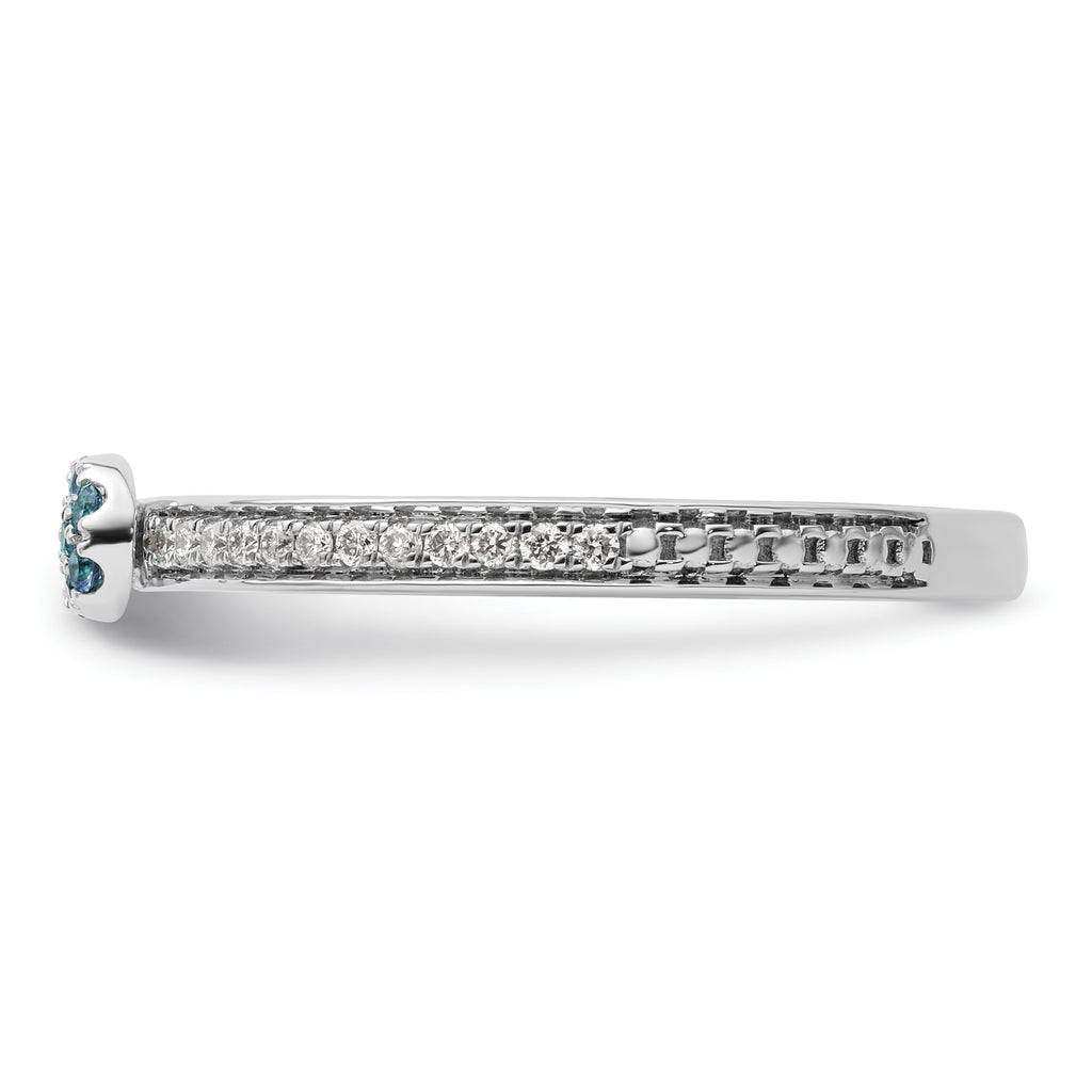 14k White Gold Stackable Expressions Blue Topaz and Diamond Ring