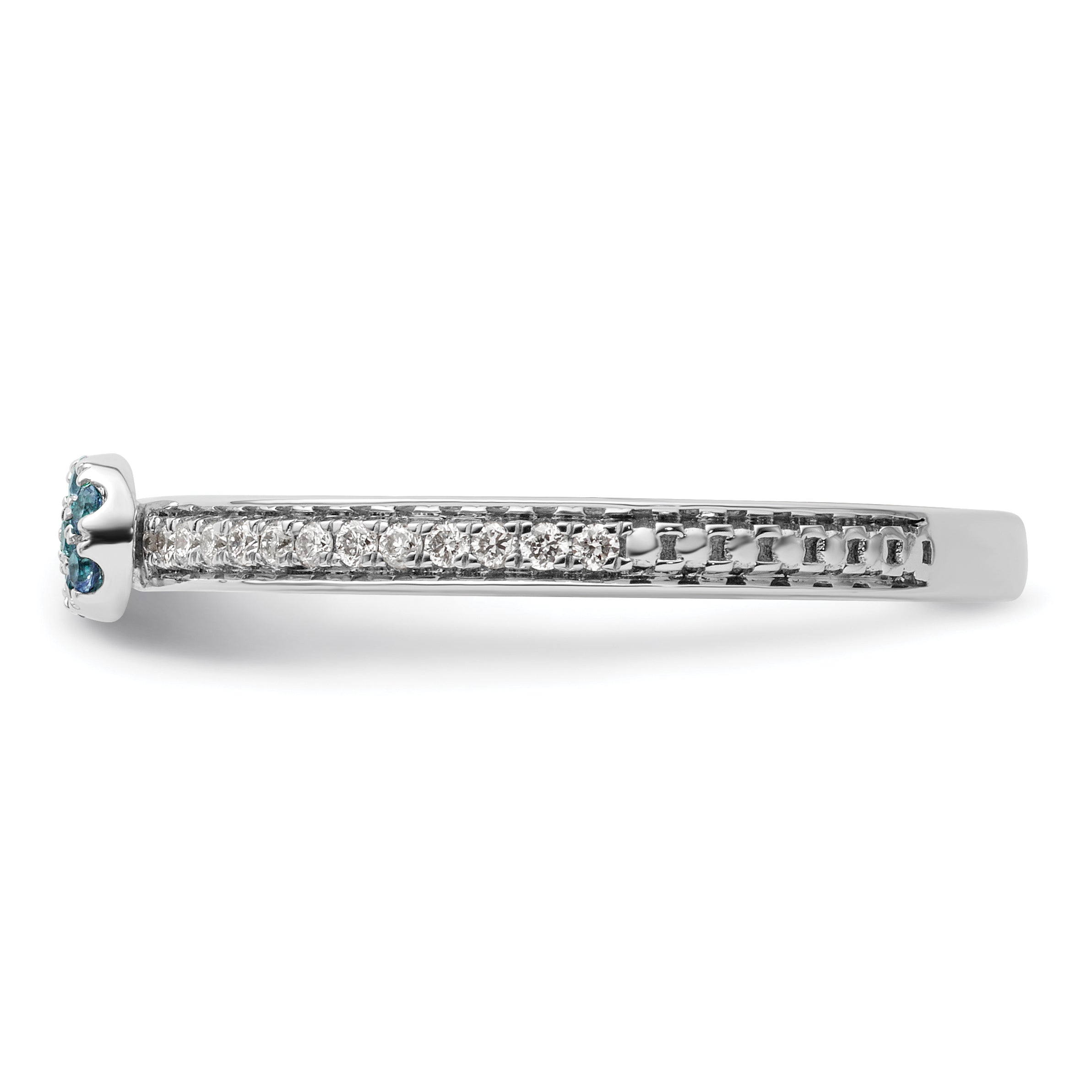 14k White Gold Stackable Expressions Blue Topaz and Diamond Ring