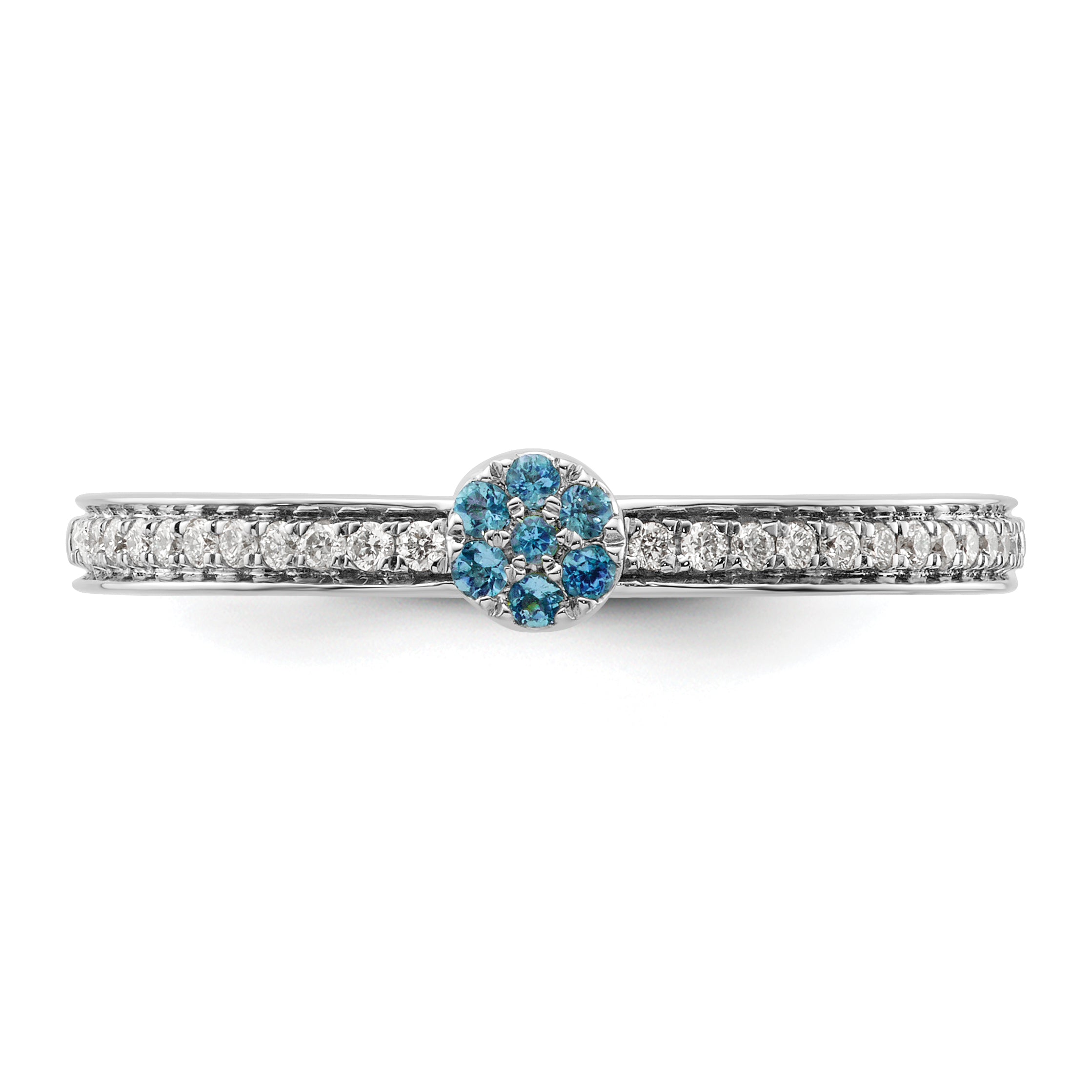 14k White Gold Stackable Expressions Blue Topaz and Diamond Ring