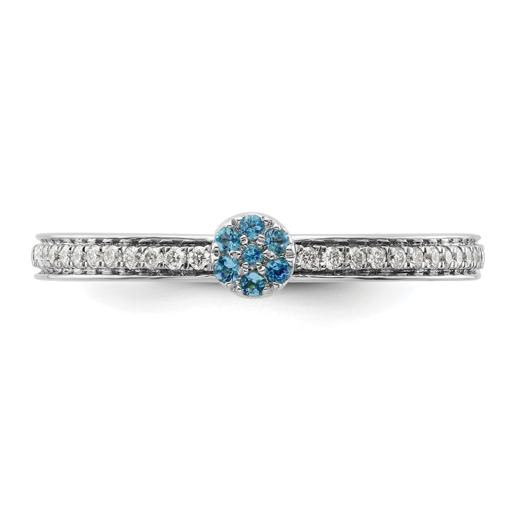 14k White Gold Stackable Expressions Blue Topaz and Diamond Ring