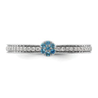 14k White Gold Stackable Expressions Blue Topaz and Diamond Ring