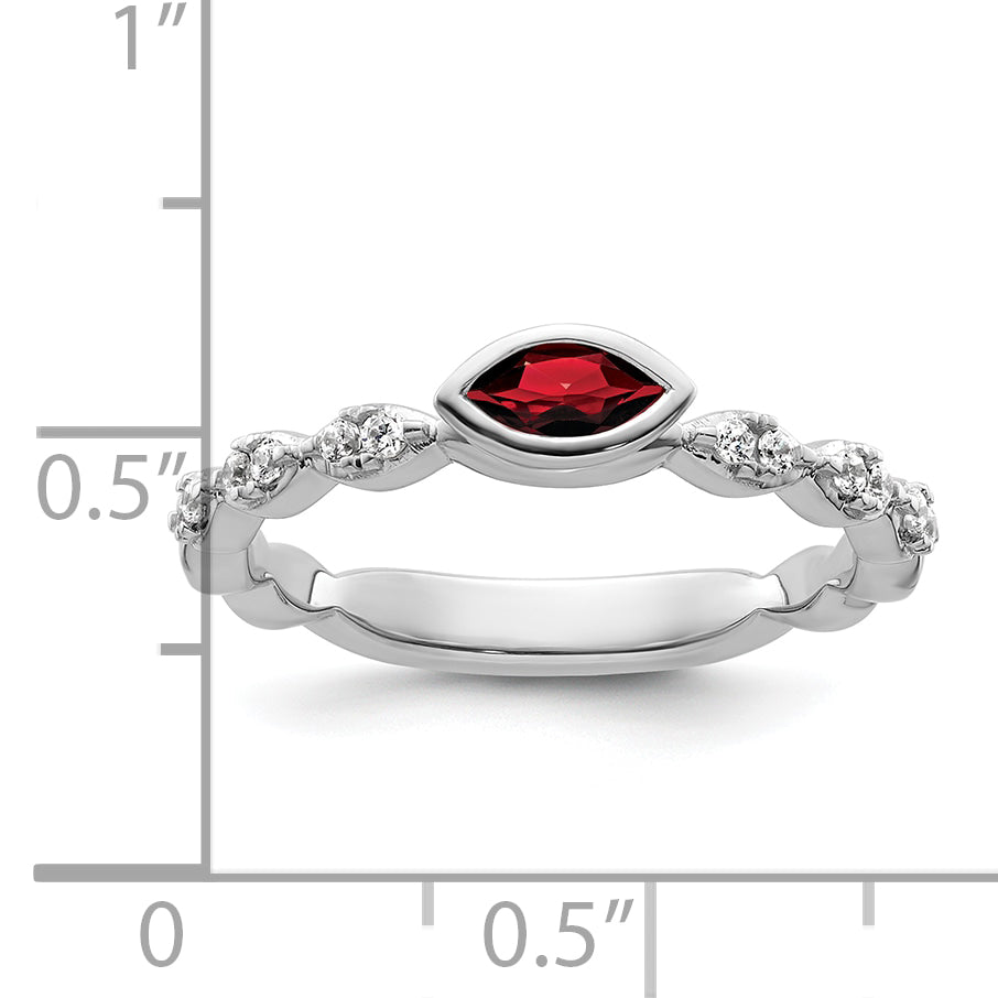 14k White Gold Stackable Expressions Garnet and Diamond Ring
