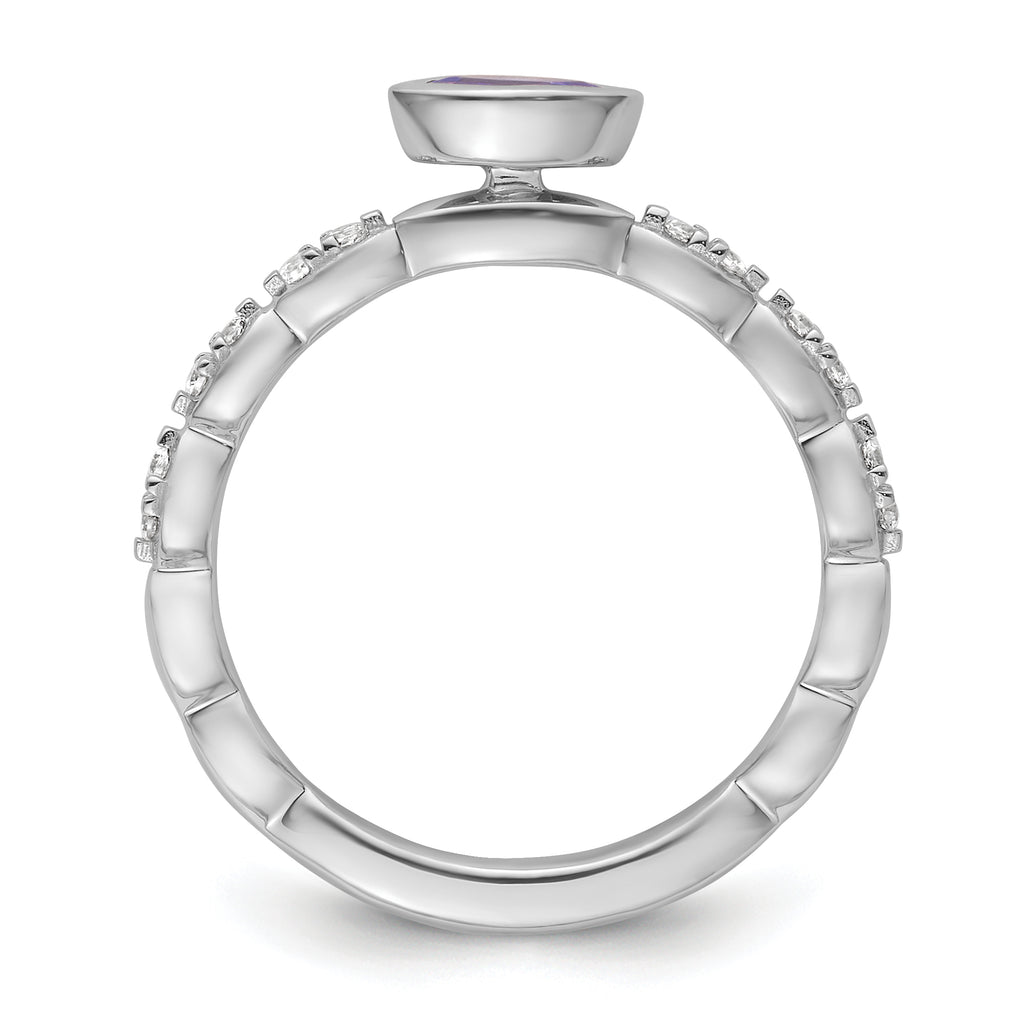14k White Gold Stackable Expressions Amethyst and Diamond Ring