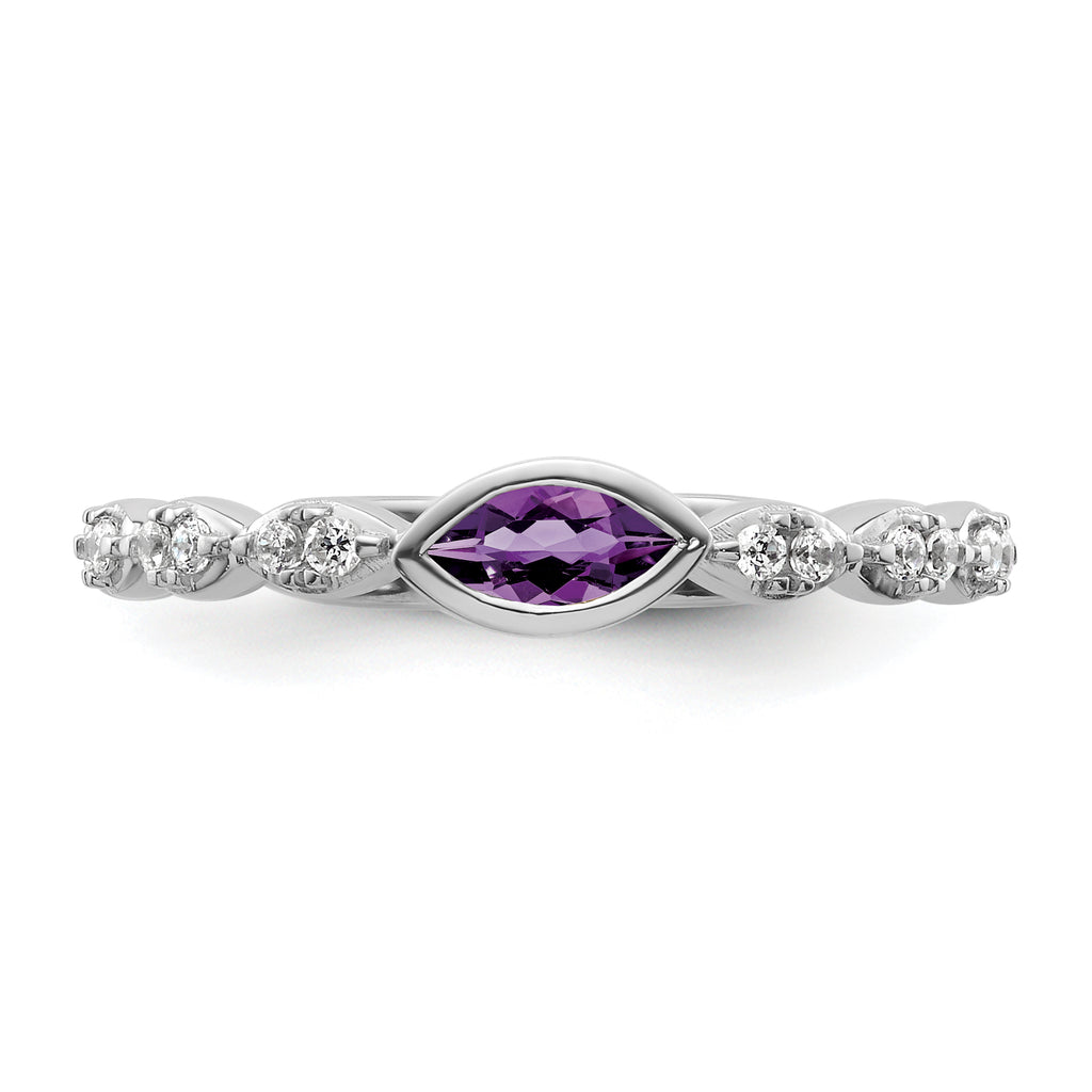 14k White Gold Stackable Expressions Amethyst and Diamond Ring