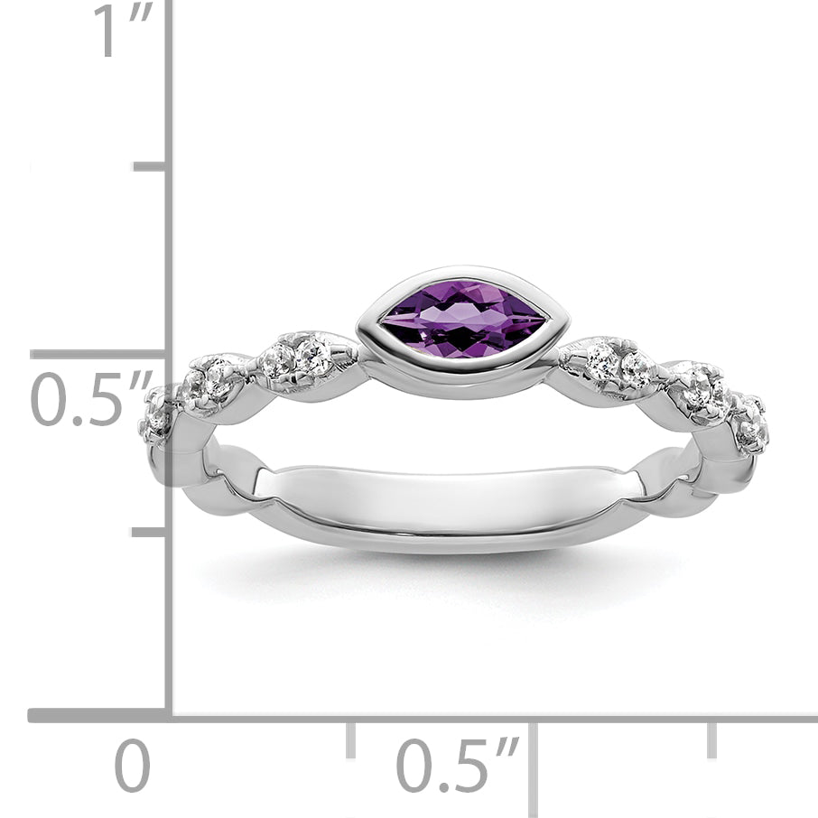14k White Gold Stackable Expressions Amethyst and Diamond Ring