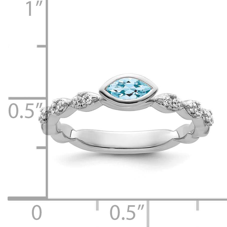 14k White Gold Stackable Expressions Aquamarine and Diamond Ring