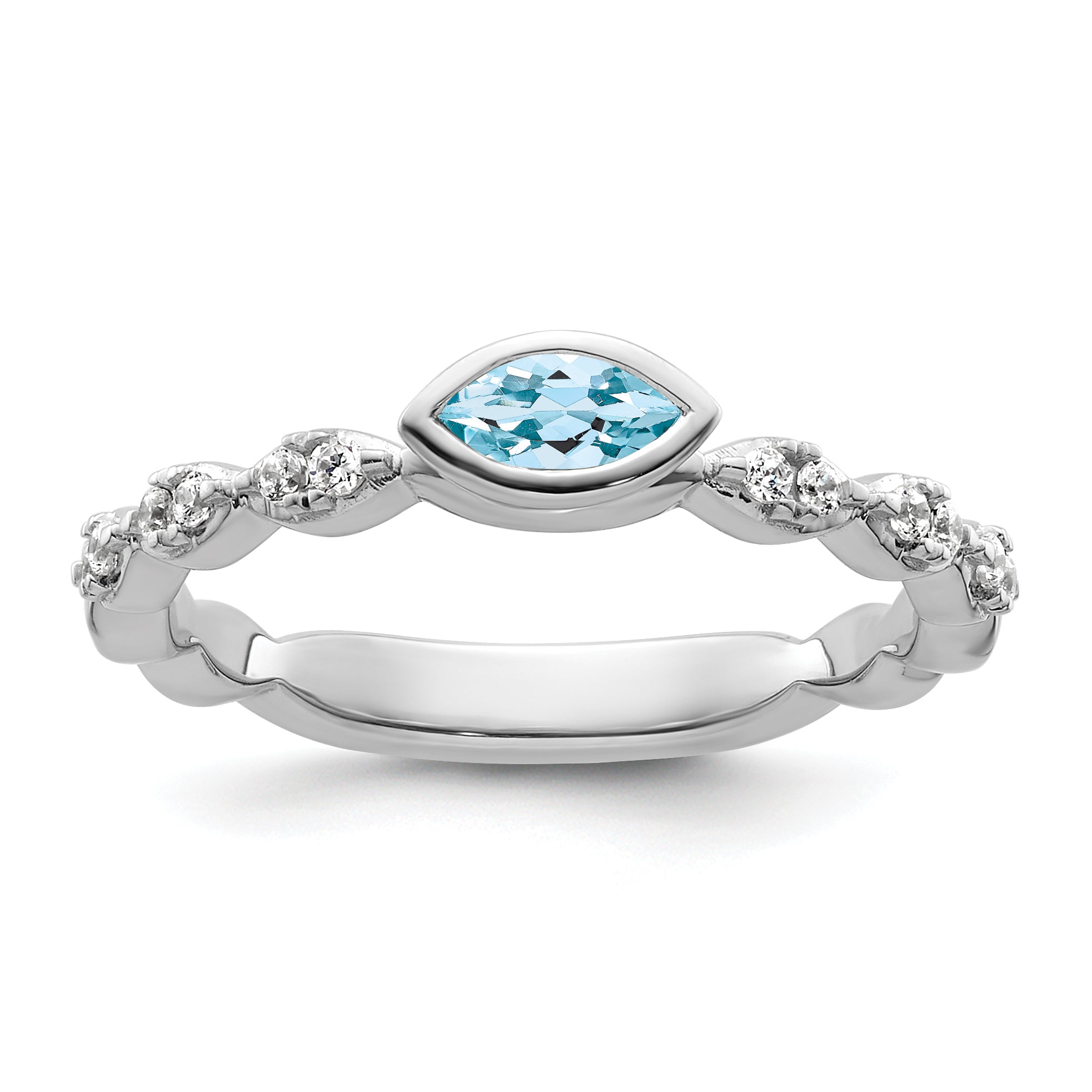 14k White Gold Stackable Expressions Aquamarine and Diamond Ring Main image