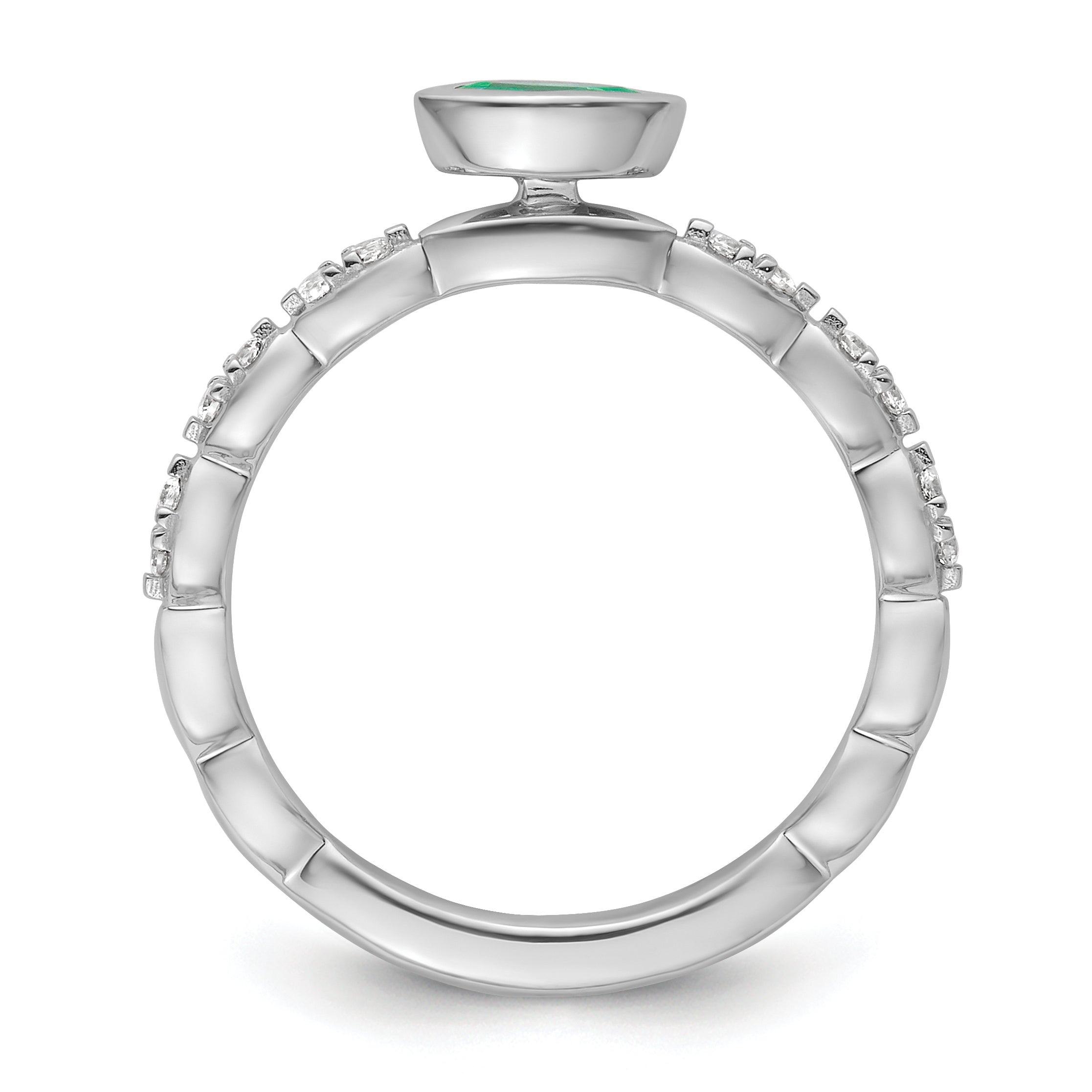 14k White Gold Stackable Expressions Cr.Emerald and Diamond Ring Secondary image