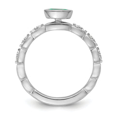 14k White Gold Stackable Expressions Cr.Emerald and Diamond Ring