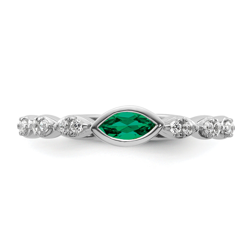 14k White Gold Stackable Expressions Cr.Emerald and Diamond Ring