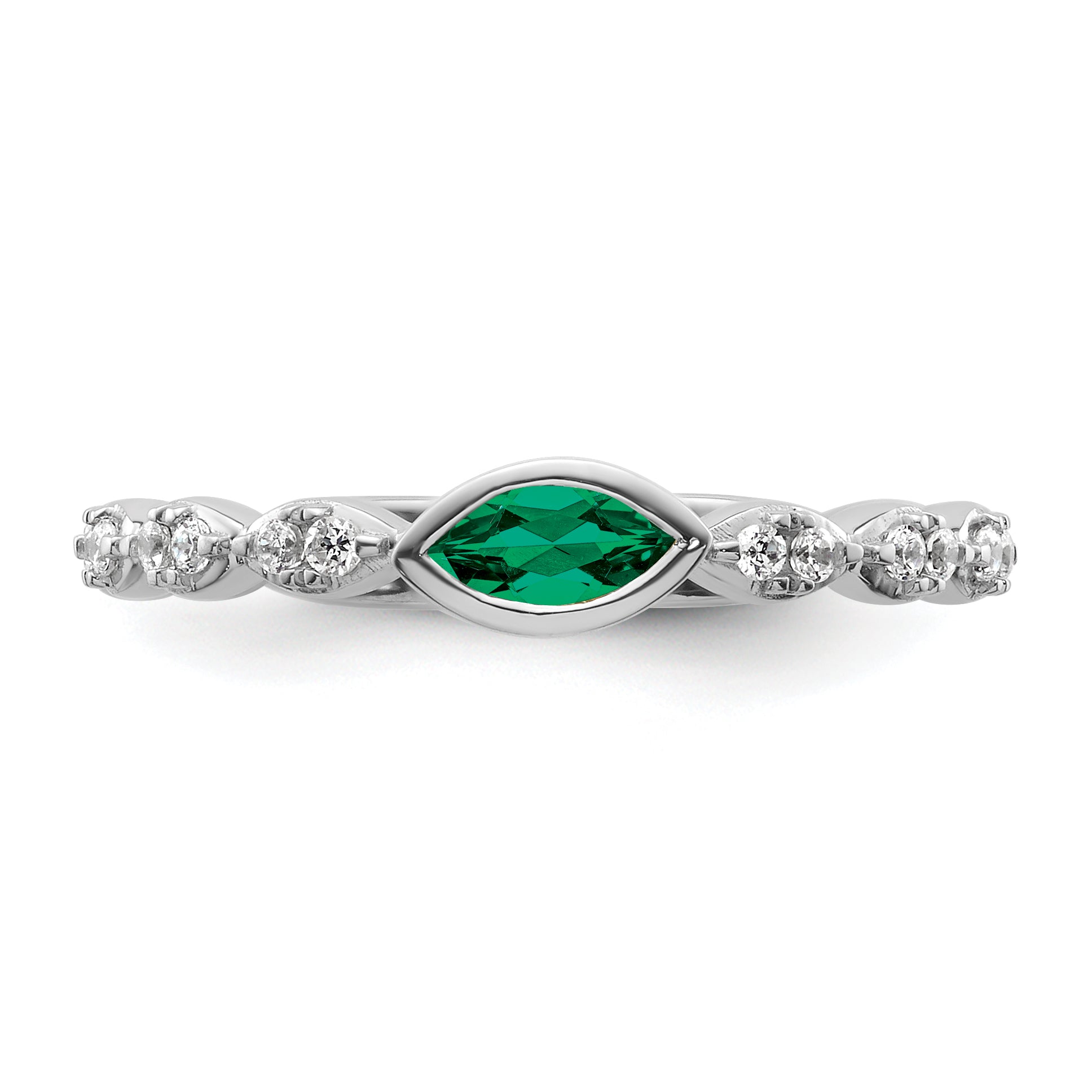 14k White Gold Stackable Expressions Cr.Emerald and Diamond Ring