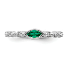 14k White Gold Stackable Expressions Cr.Emerald and Diamond Ring