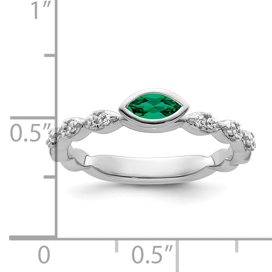 14k White Gold Stackable Expressions Cr.Emerald and Diamond Ring