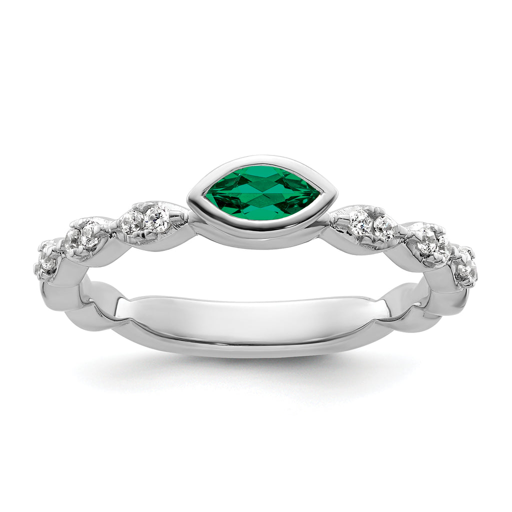14k White Gold Stackable Expressions Cr.Emerald and Diamond Ring