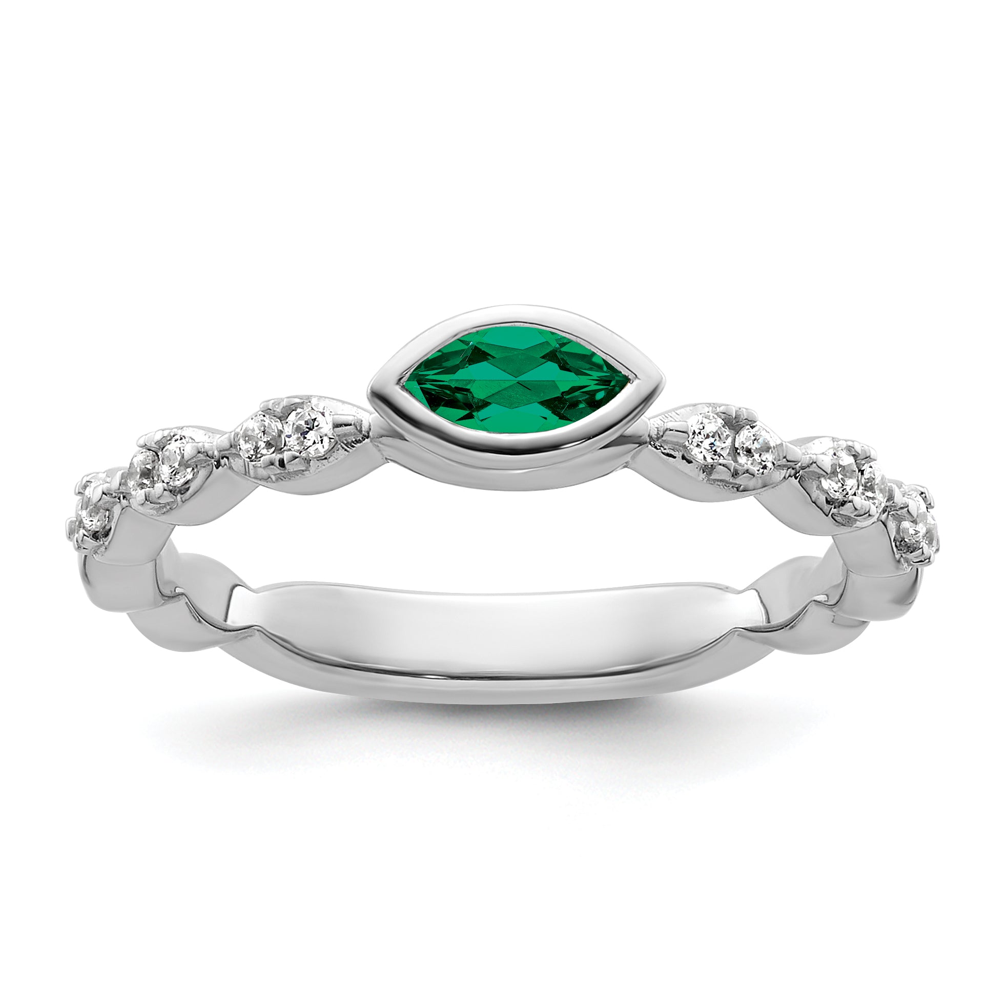 14k White Gold Stackable Expressions Cr.Emerald and Diamond Ring