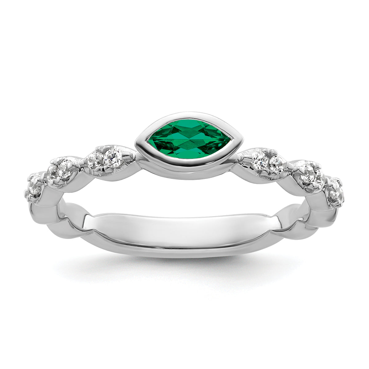 14k White Gold Stackable Expressions Cr.Emerald and Diamond Ring