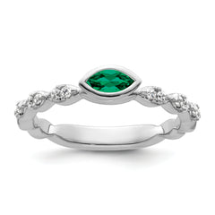 14k White Gold Stackable Expressions Cr.Emerald and Diamond Ring