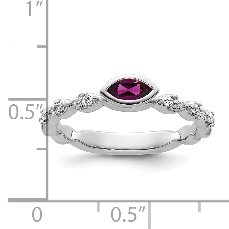 14k White Gold Stackable Expressions Rhodolite Garnet and Dia Ring