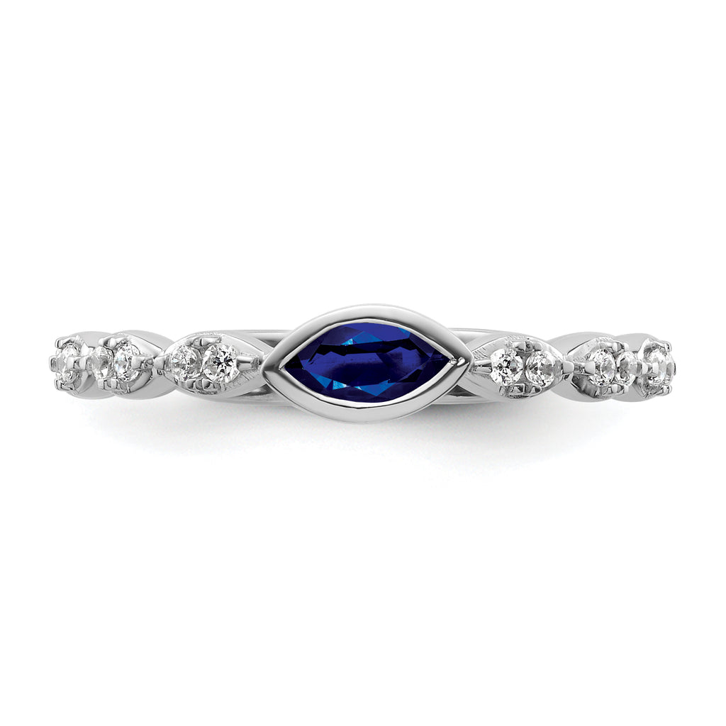 14k White Gold Stackable Expressions Cr.Sapphire and Diamond Ring