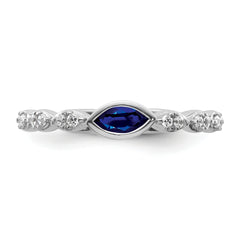 14k White Gold Stackable Expressions Cr.Sapphire and Diamond Ring