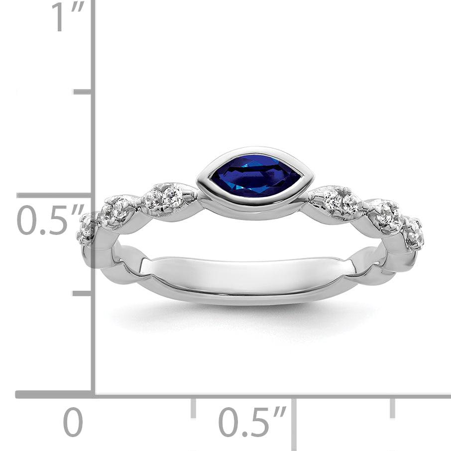 14k White Gold Stackable Expressions Cr.Sapphire and Diamond Ring