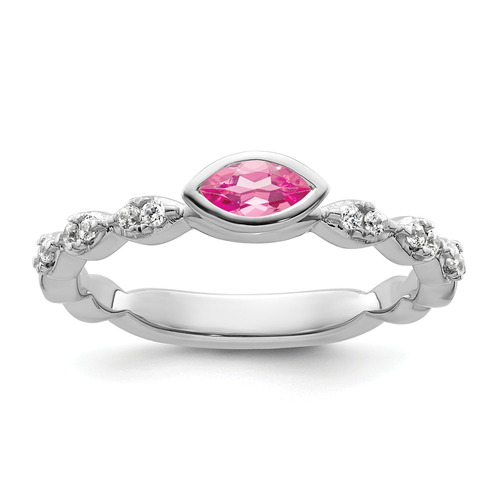 14k White Gold Stackable Expressions Pink Tourmaline and Dia. Ring