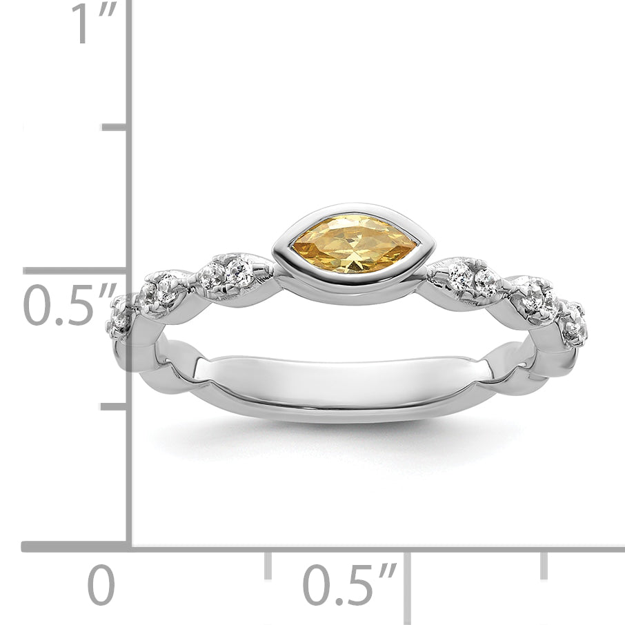 14k White Gold Stackable Expressions Citrine and Diamond Ring