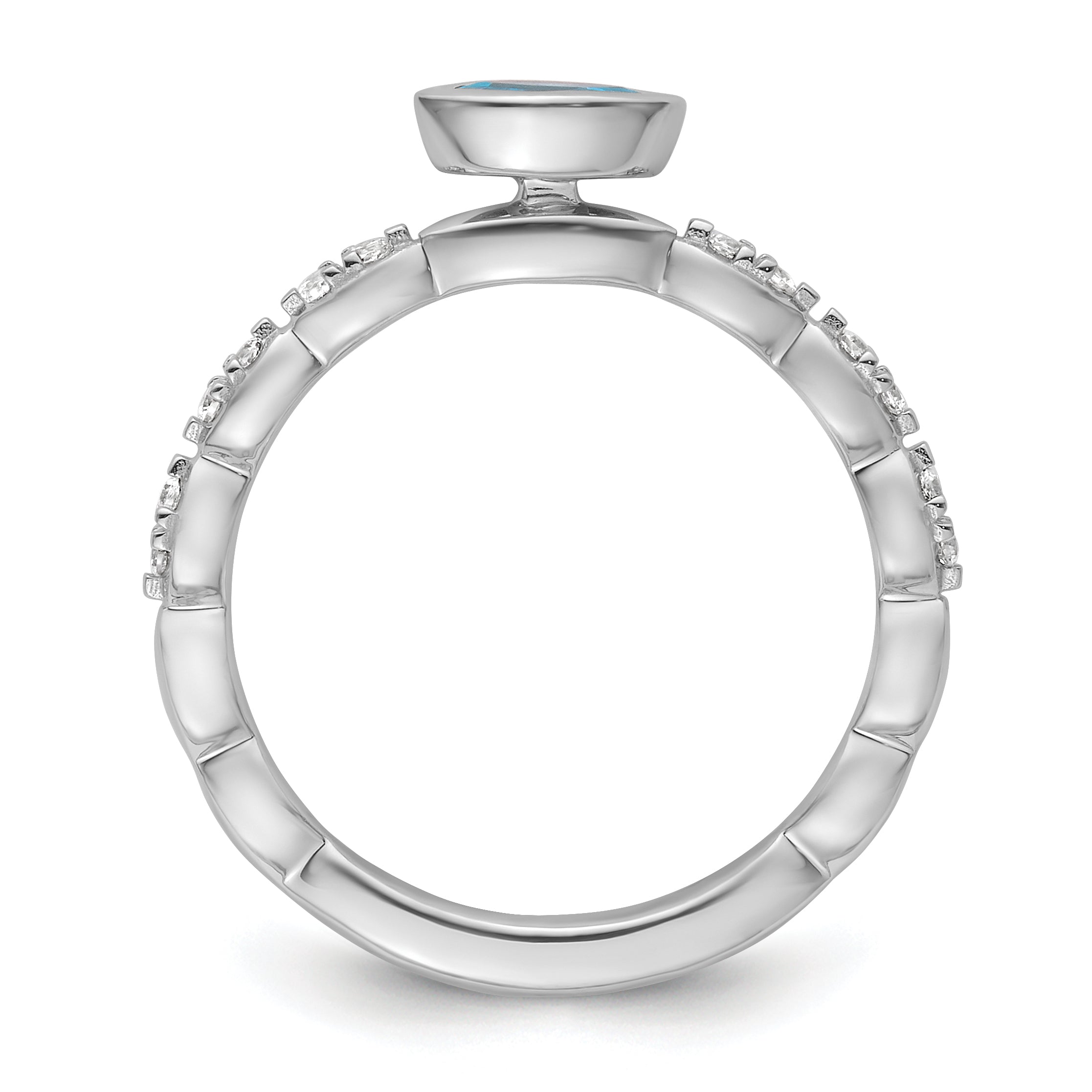 14k White Gold Stackable Expressions Blue Topaz and Diamond Ring