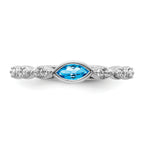 14k White Gold Stackable Expressions Blue Topaz and Diamond Ring