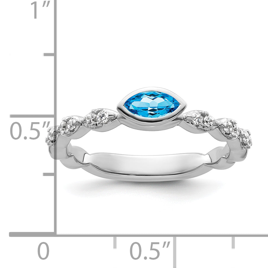 14k White Gold Stackable Expressions Blue Topaz and Diamond Ring
