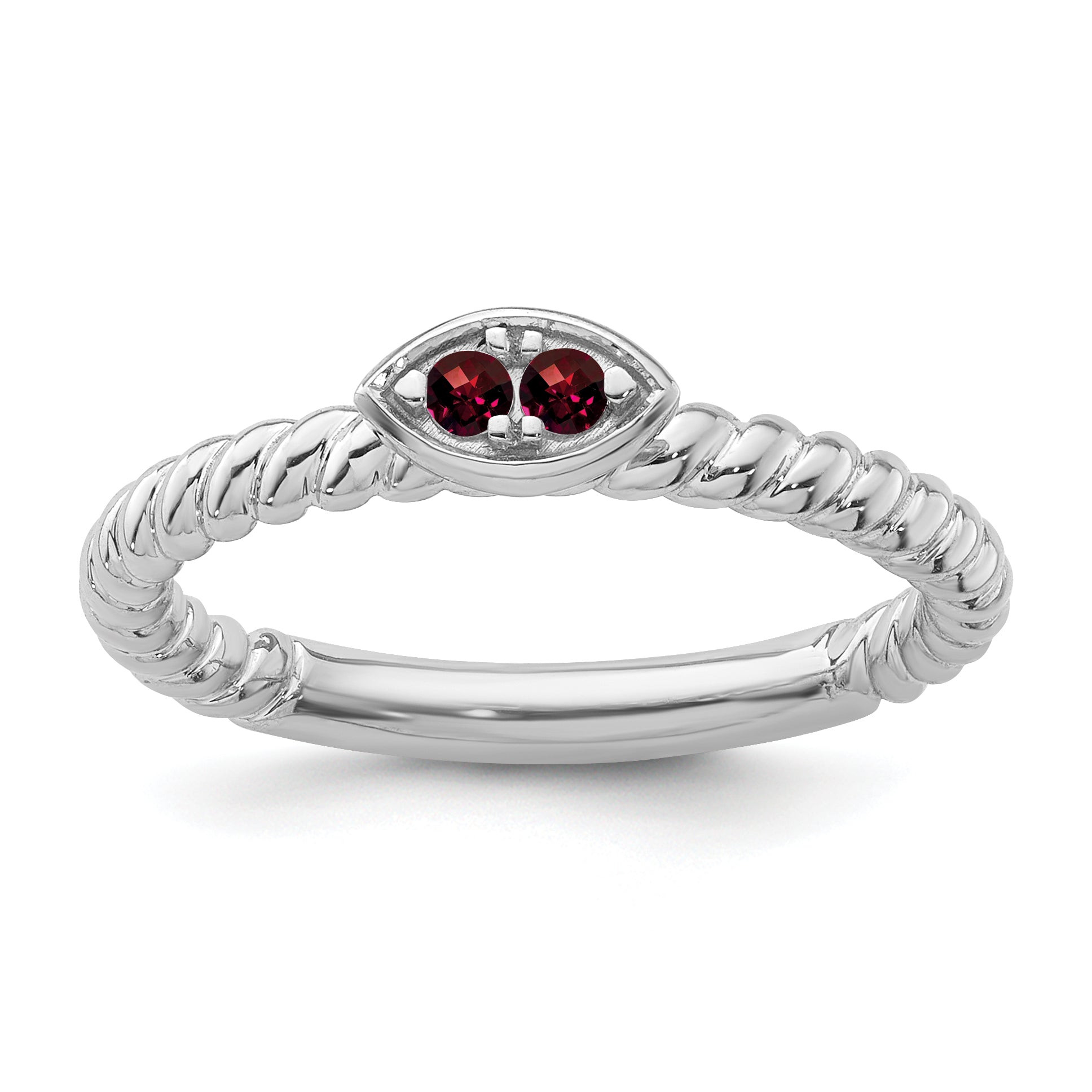 14k White Gold Stackable Expressions Garnet Twisted Ring Main image