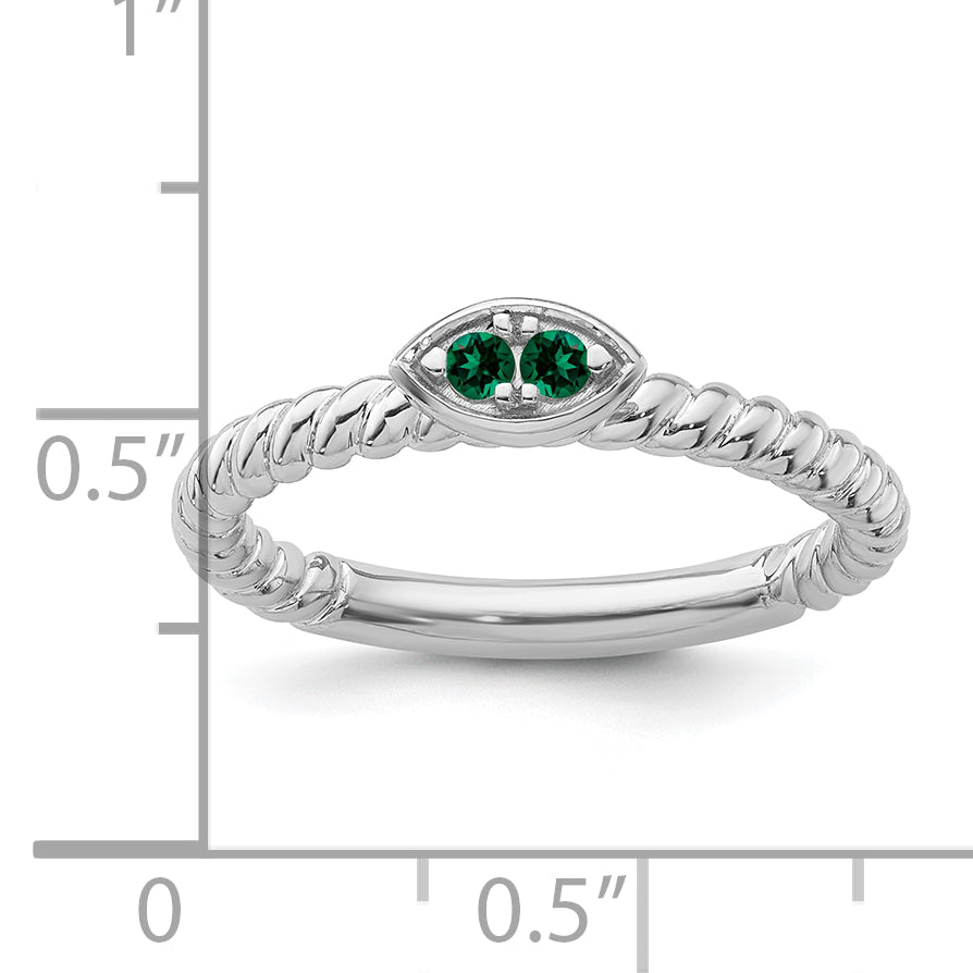 14k White Gold Stackable Expressions Created Emerald Twisted Ring
