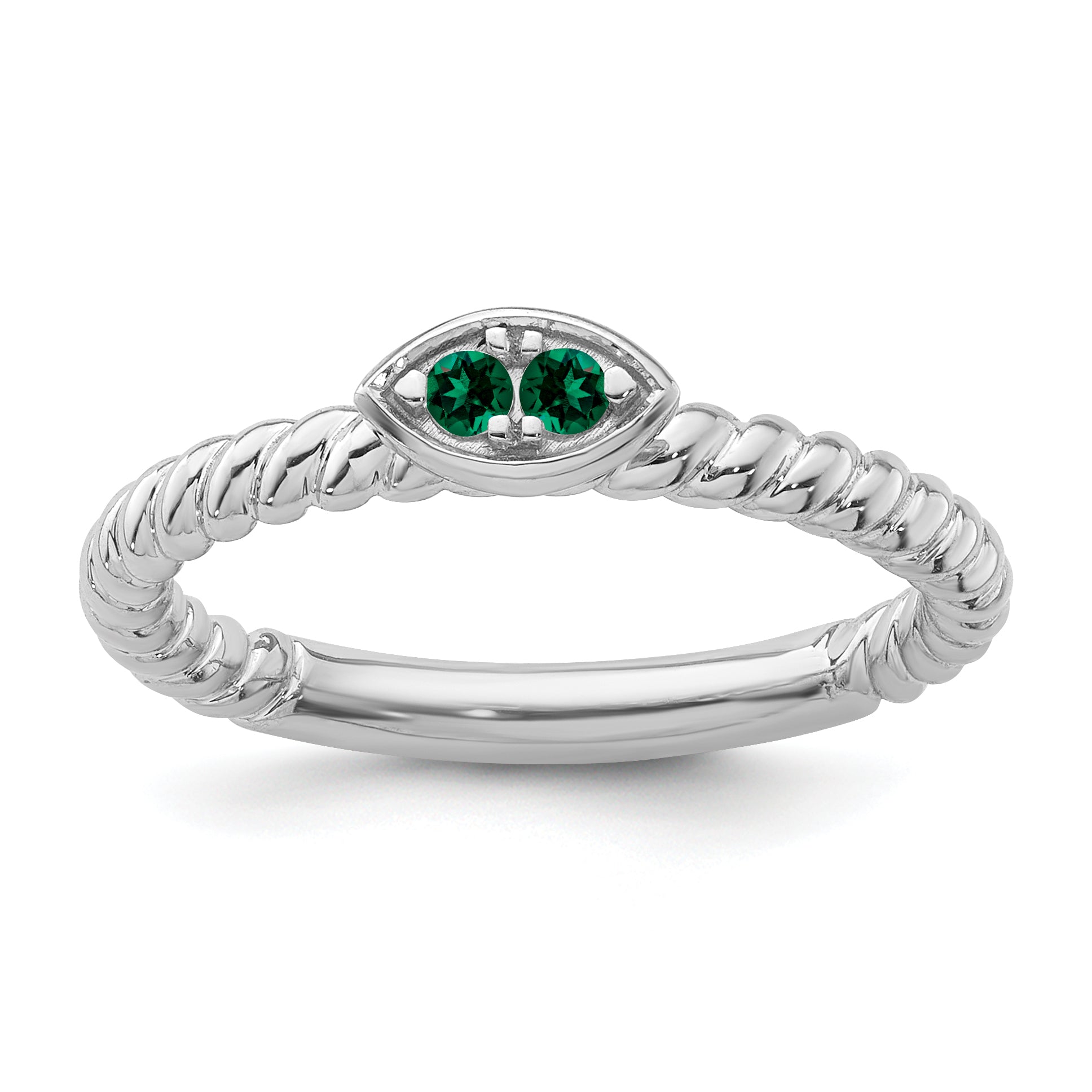 14k White Gold Stackable Expressions Created Emerald Twisted Ring Main image