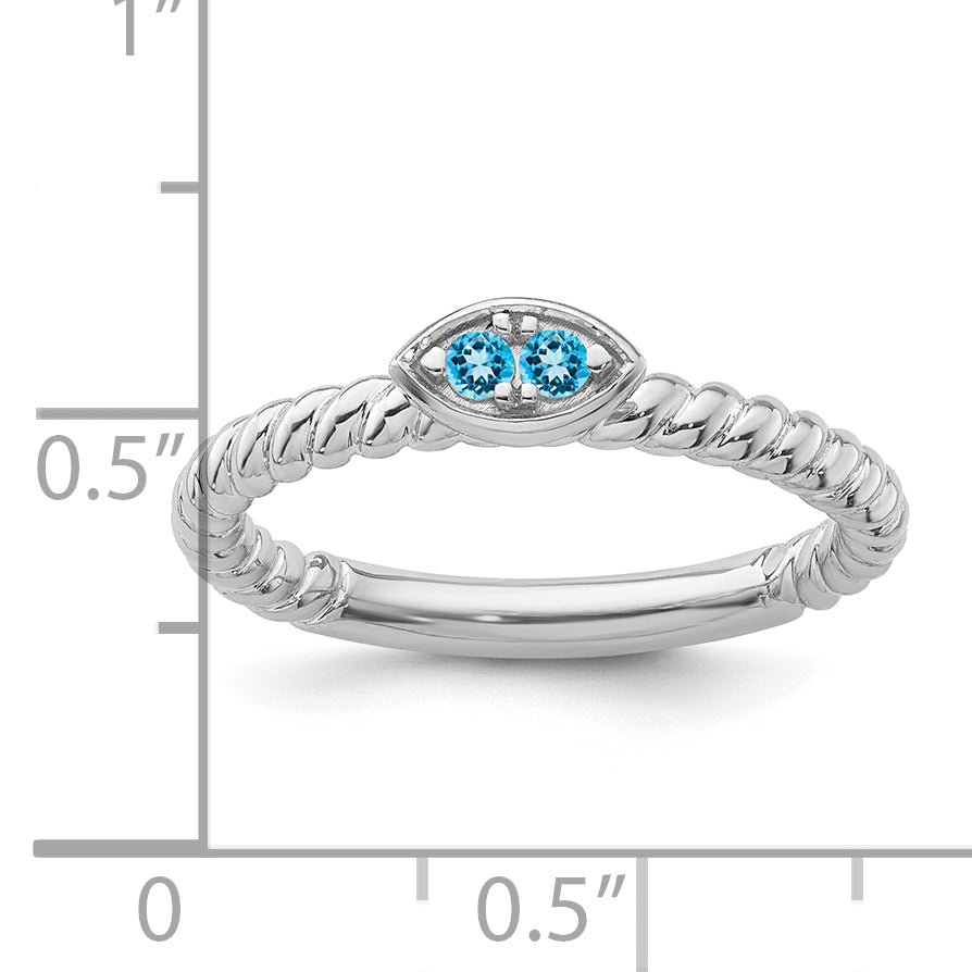 14k White Gold Stackable Expressions Blue Topaz Twisted Ring