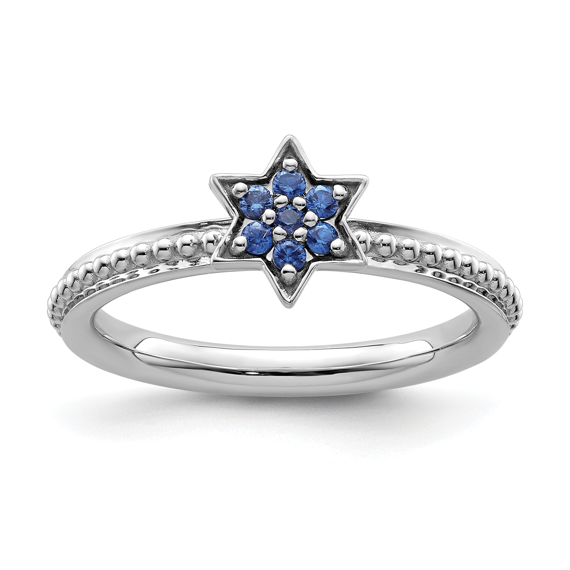 14k White Gold Stackable Expressions Created Sapphire Star Ring Main image