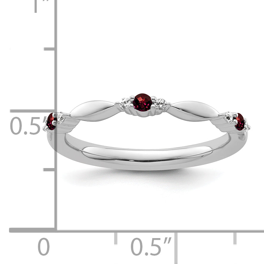 14k White Gold Stackable Expressions Garnet and Diamond Ring