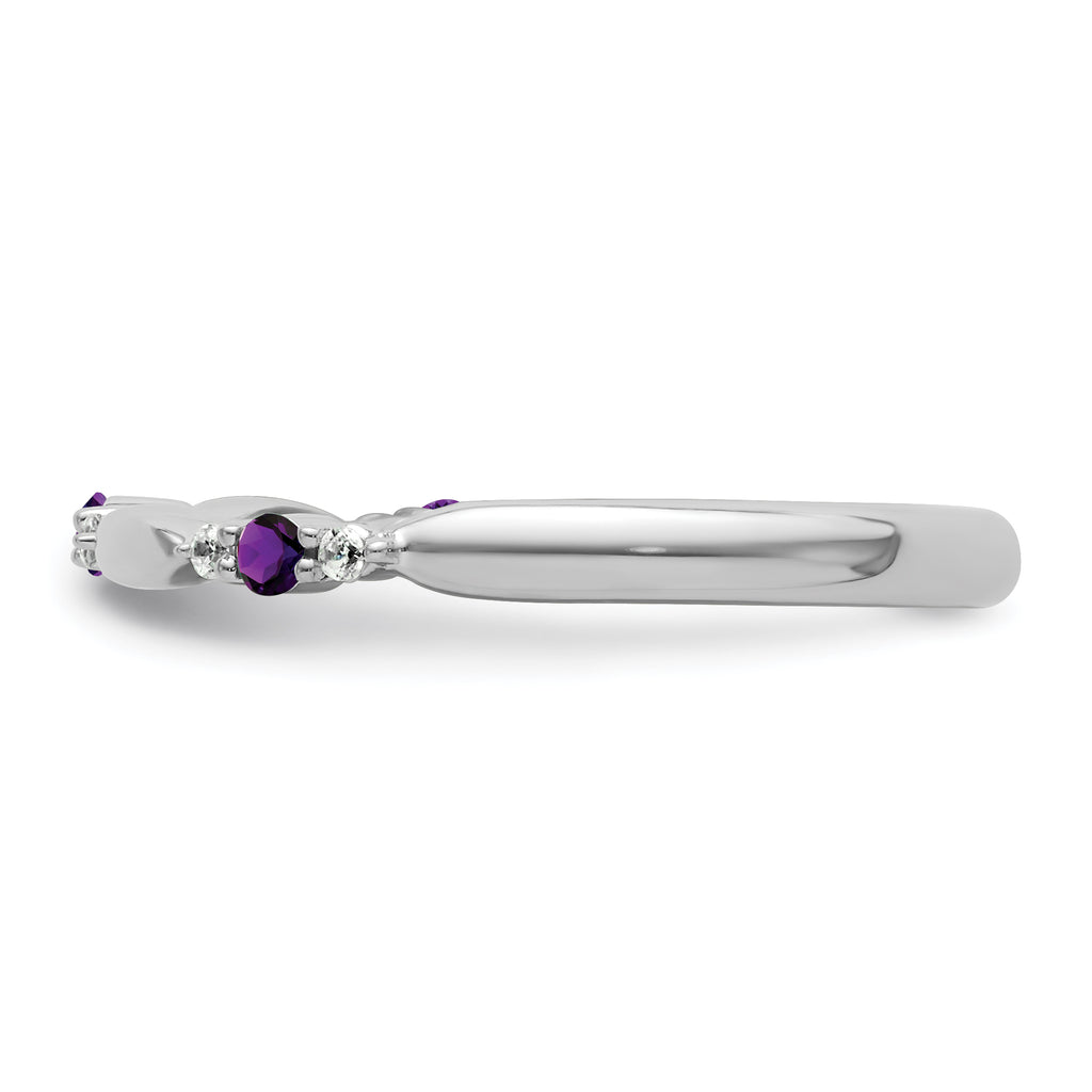 14k White Gold Stackable Expressions Amethyst and Diamond Ring