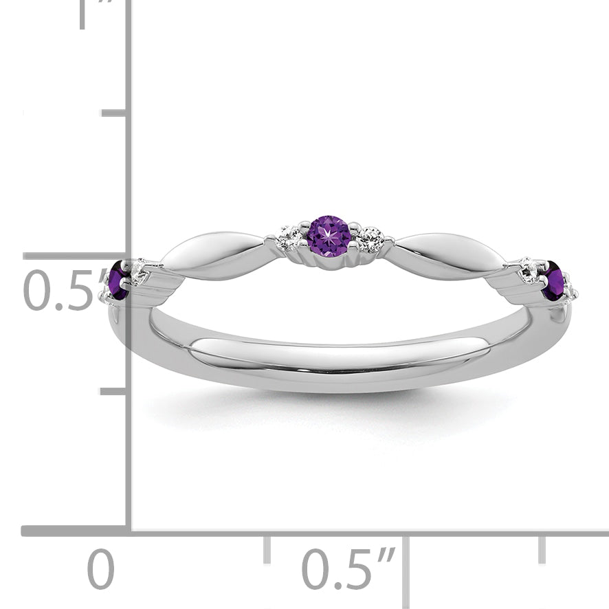 14k White Gold Stackable Expressions Amethyst and Diamond Ring