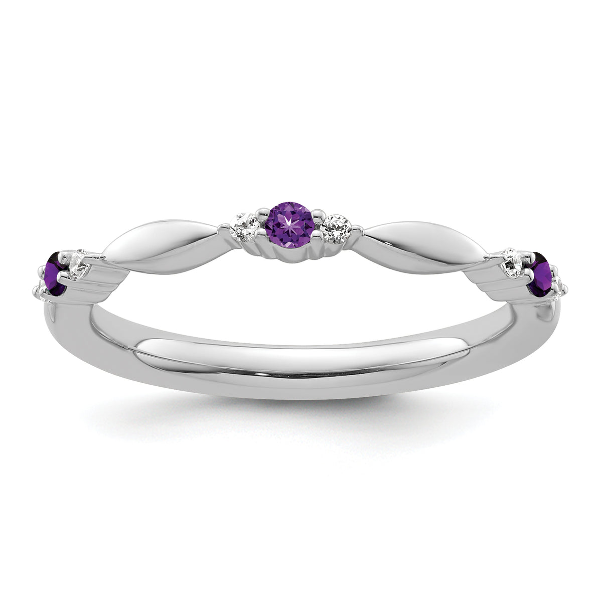 14k White Gold Stackable Expressions Amethyst and Diamond Ring