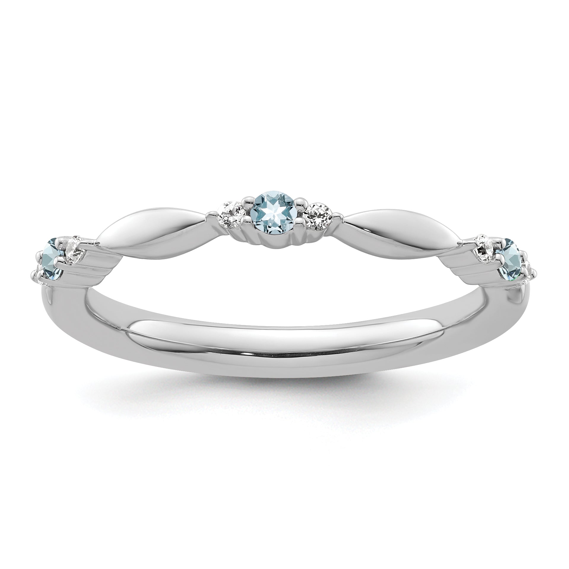 14k White Gold Stackable Expressions Aquamarine and Diamond Ring - Sophia Jewelers
