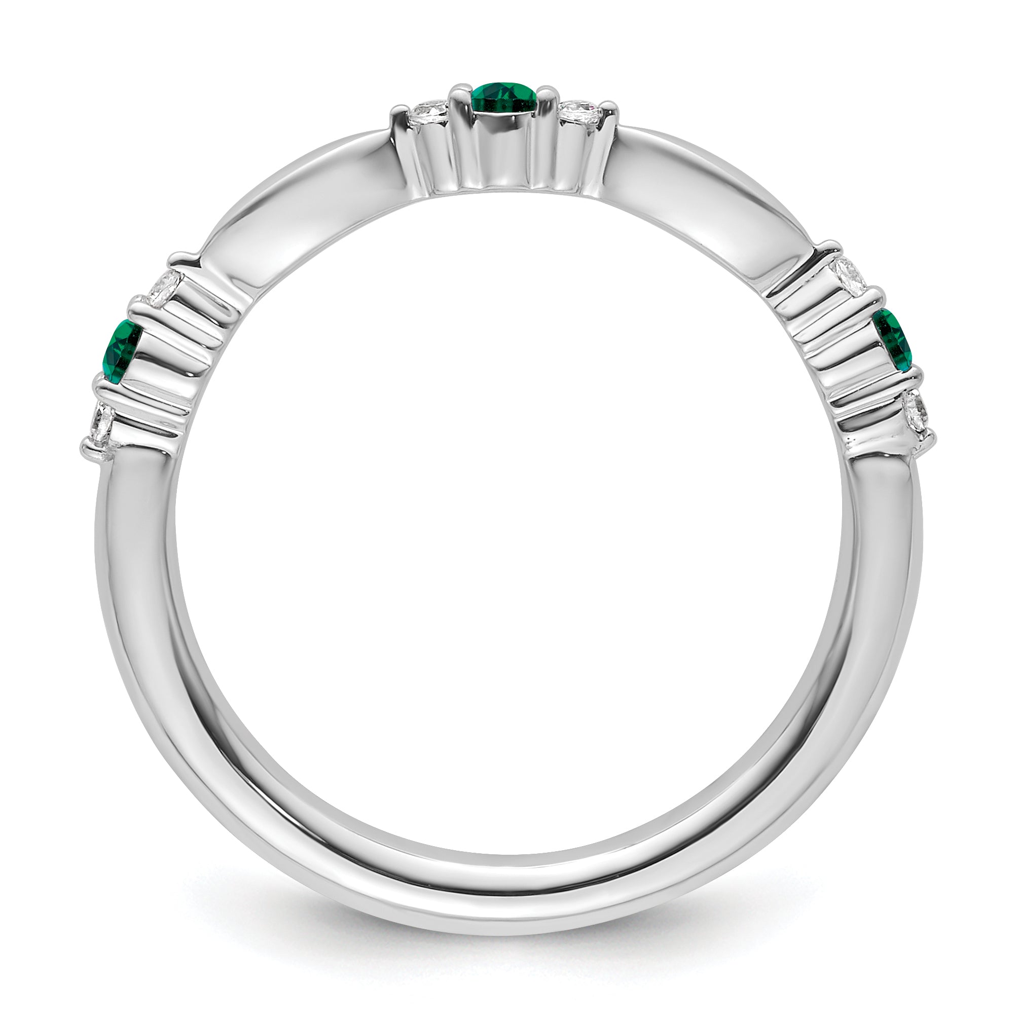 14k White Gold Stackable Expressions Created Emerald and Dia. Ring Secondary image