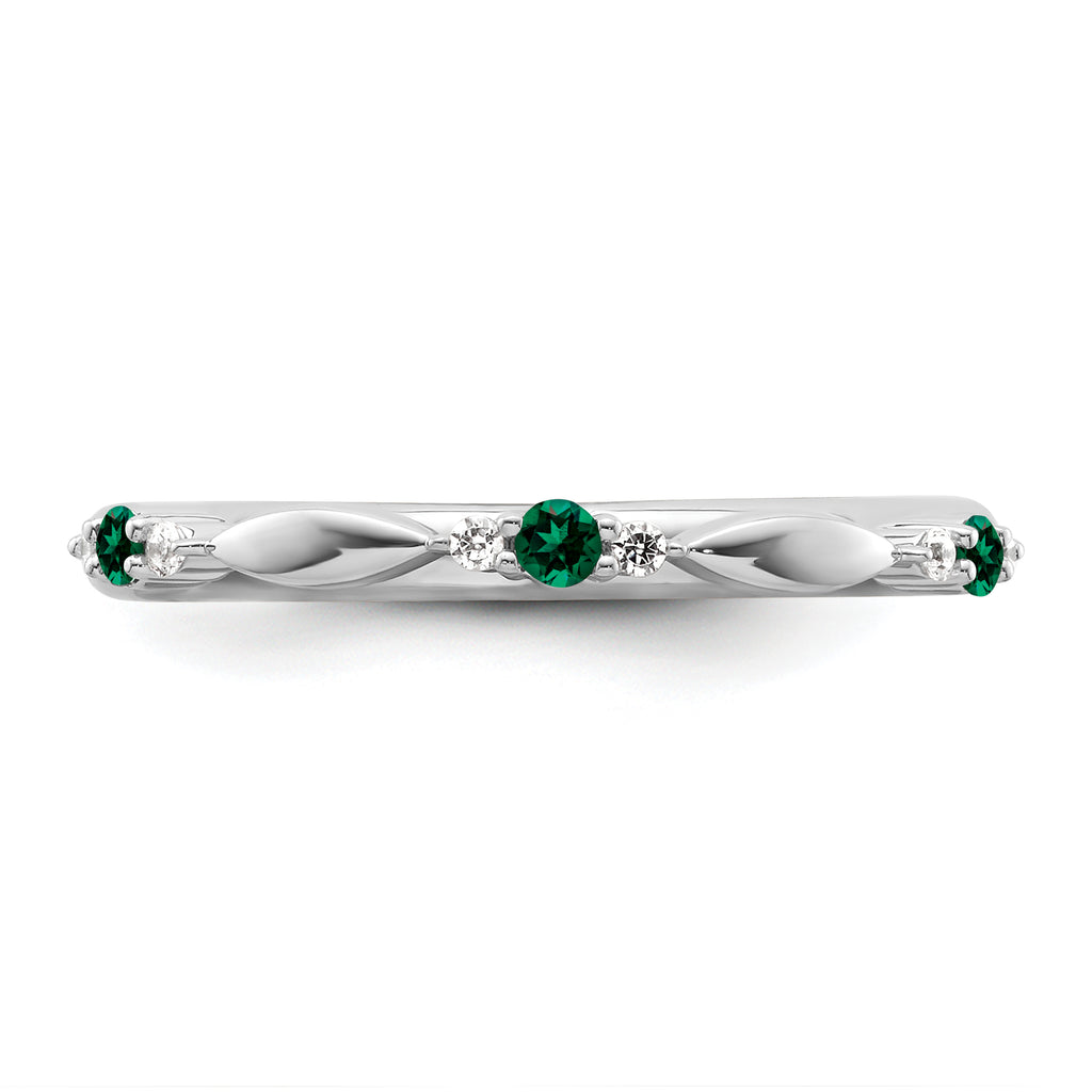 14k White Gold Stackable Expressions Created Emerald and Dia. Ring
