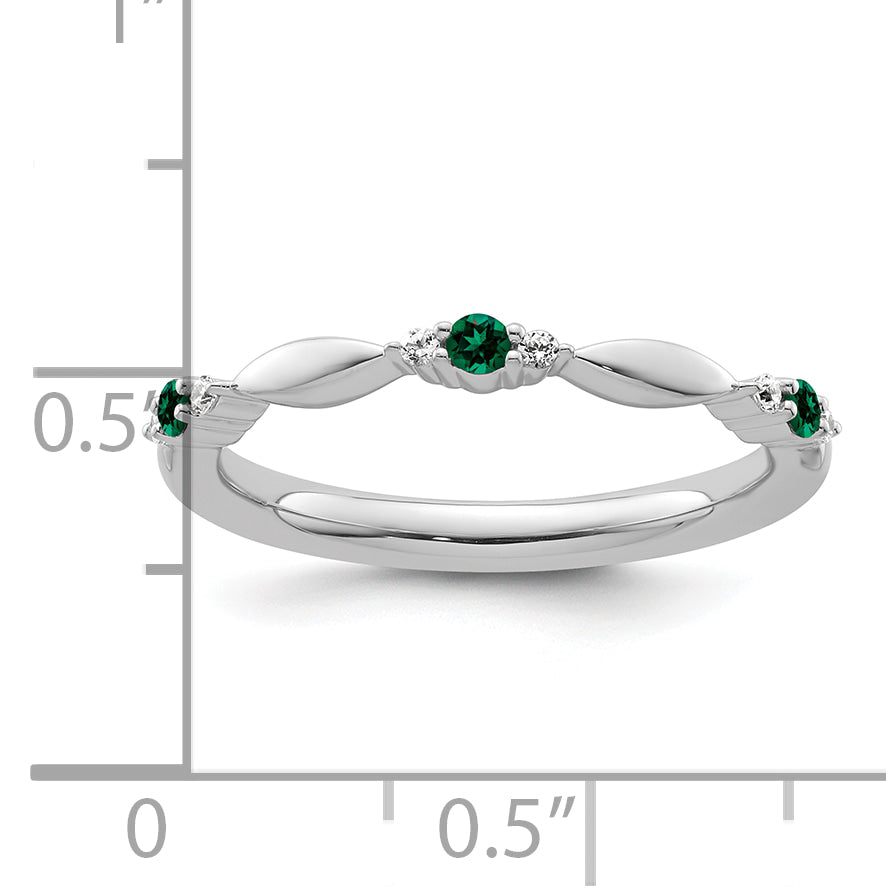 14k White Gold Stackable Expressions Created Emerald and Dia. Ring